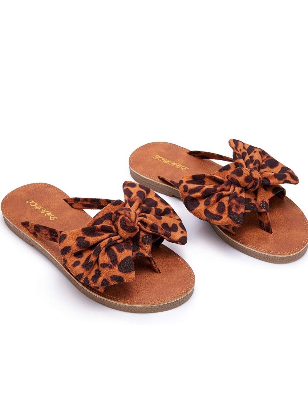 Leopard Print Bow Slide Sandals - Women